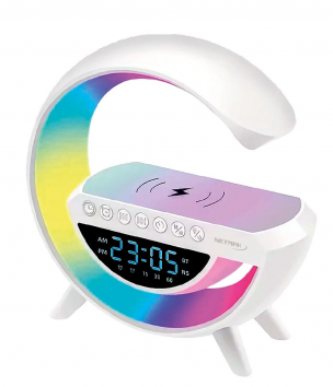 VELADOR 6 EN 1 (Lámpara + Cargador + Reloj + Alarma + Parlante + Radio)